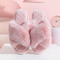 Women's Casual Solid Color Open Toe Plush Slippers sku image 4