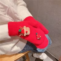 Femmes Mignon Père Noël Bloc De Couleur Wapiti Tricot Gants main image 3