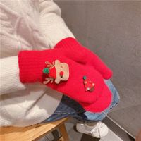 Women's Cute Santa Claus Color Block Elk Knitted Fabric Gloves main image 3