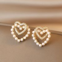 Simple Style Heart Shape Flower Bow Knot Imitation Pearl Alloy Rhinestone Irregular Women's Earrings 1 Pair sku image 59