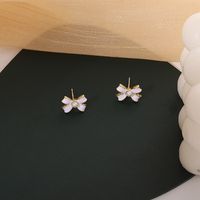Simple Style Heart Shape Flower Bow Knot Imitation Pearl Alloy Rhinestone Irregular Women's Earrings 1 Pair sku image 9