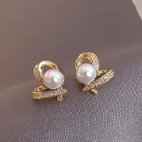 Simple Style Heart Shape Flower Bow Knot Imitation Pearl Alloy Rhinestone Irregular Women's Earrings 1 Pair main image 2
