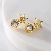 Fashion Round Star Copper Gold Plated Zircon Drop Earrings 1 Pair main image 3