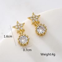 Fashion Round Star Copper Gold Plated Zircon Drop Earrings 1 Pair main image 2
