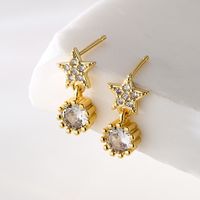 Fashion Round Star Copper Gold Plated Zircon Drop Earrings 1 Pair main image 4
