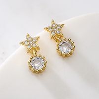 Fashion Round Star Copper Gold Plated Zircon Drop Earrings 1 Pair main image 1
