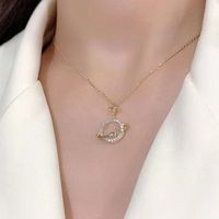 Fashion Star Moon Stainless Steel Inlay Rhinestones Pendant Necklace 1 Piece main image 6