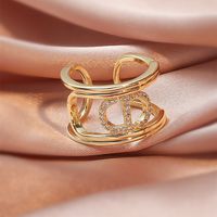 Fashion Micro Inlaid Zircon Open Adjustable Copper Ring Real Gold Plating sku image 24