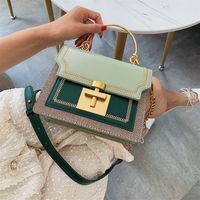 Women's Small Pu Leather Color Block Fashion Square Lock Clasp Handbag main image 1