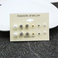 Sweet Geometric Alloy Inlay Artificial Pearls Women's Ear Studs 6 Pairs main image 3