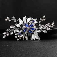 New Bridal Jewelry Simple Hair Comb Handmade Pearl Blue Diamond Inserted Comb Banquet Headwear Accessories sku image 1