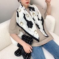 Elegant Color Block Satin Printing Polyester Scarves sku image 8