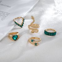 Fashion Heart Shape Snake Alloy Plating Inlay Artificial Gemstones Women's Rings 1 Set main image 5