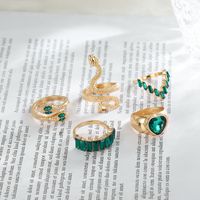 Fashion Heart Shape Snake Alloy Plating Inlay Artificial Gemstones Women's Rings 1 Set main image 3