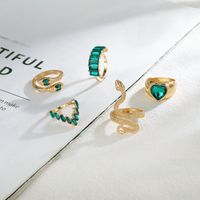 Fashion Heart Shape Snake Alloy Plating Inlay Artificial Gemstones Women's Rings 1 Set main image 4