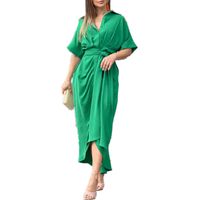Women's Shirt Dress Fashion Turndown Short Sleeve Solid Color Midi Dress Street sku image 11