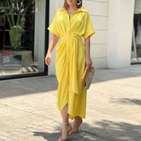 Women's Shirt Dress Fashion Turndown Short Sleeve Solid Color Midi Dress Street main image 2