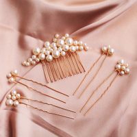 Fashion Sweet Handmade Pearl Hairpin Wedding Plate And Comb Set sku image 1