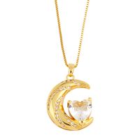 Fashion Moon Heart Shape Copper Gold Plated Zircon Pendant Necklace 1 Piece sku image 1