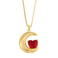 Fashion Moon Heart Shape Copper Gold Plated Zircon Pendant Necklace 1 Piece sku image 3