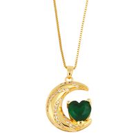 Fashion Moon Heart Shape Copper Gold Plated Zircon Pendant Necklace 1 Piece sku image 4