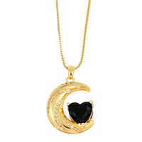 Fashion Moon Heart Shape Copper Gold Plated Zircon Pendant Necklace 1 Piece sku image 5