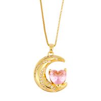 Fashion Moon Heart Shape Copper Gold Plated Zircon Pendant Necklace 1 Piece sku image 6