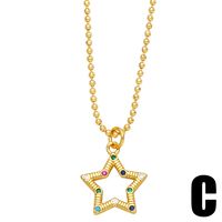 Fashion Pentagram Moon Copper Gold Plated Zircon Pendant Necklace 1 Piece sku image 3