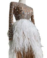 Party Dress Elegant Fashion High Neck Rhinestone Long Sleeve Color Block Maxi Long Dress Wedding Beach main image 2