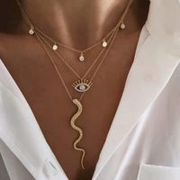 Hip-hop Punk Cool Style Sun Devil's Eye Snake Alloy Plating Inlay Artificial Rhinestones Glass Gold Plated Silver Plated Women's Layered Necklaces main image 6