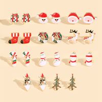 Cute Christmas Tree Santa Claus Snowman Alloy Enamel Women's Earrings 11 Pairs main image 1