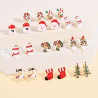 Cute Christmas Tree Santa Claus Snowman Alloy Enamel Women's Earrings 11 Pairs main image 3