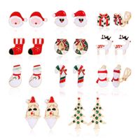 Cute Christmas Tree Santa Claus Snowman Alloy Enamel Women's Earrings 11 Pairs sku image 1