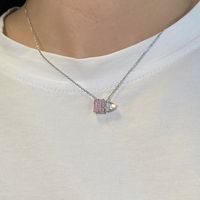 Fashion Square Heart Shape Sterling Silver Plating Inlay Zircon Pendant Necklace 1 Piece main image 6
