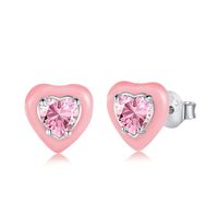 Sweet Heart Shape Sterling Silver Inlay Zircon Ear Studs 1 Pair sku image 3