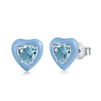 Sweet Heart Shape Sterling Silver Inlay Zircon Ear Studs 1 Pair sku image 1