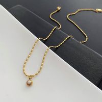 Wholesale Jewelry Glam Round Titanium Steel Artificial Pearls 18K Gold Plated Gold Plated Plating Pendant Necklace main image 2