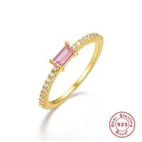 Simple Style Square Sterling Silver Inlay Zircon Rings 1 Piece sku image 9