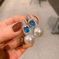 Retro Solid Color Copper Inlay Artificial Gemstones Pearl Earrings 1 Pair main image 2