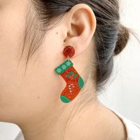 Cartoon Style Christmas Tree Christmas Socks Arylic Printing Women's Earrings 1 Pair main image 2