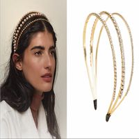 Frau Mode Einfarbig Eisen Überzug Inlay Strasssteine Perle Haarband main image 4