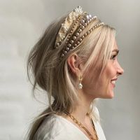 Frau Mode Einfarbig Eisen Überzug Inlay Strasssteine Perle Haarband main image 2