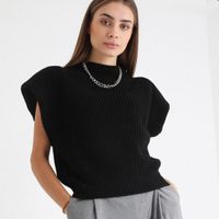 British Style Solid Color Spandex Turtleneck Sleeveless Regular Sleeve Patchwork Sweater main image 5