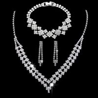 Fashion Shining Rhinestone Claw Chain Wedding Bride Necklace Earrings Suit Copper sku image 5