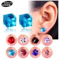 Fashion Cube Color Zircon Magnetic Earrings sku image 10