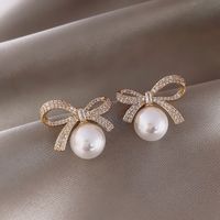 Simple Style Heart Shape Flower Bow Knot Imitation Pearl Alloy Rhinestone Irregular Women's Earrings 1 Pair sku image 79