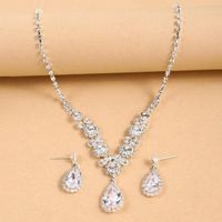 Mode Les Gouttelettes D'eau Le Cuivre Placage Incruster Strass Zircon Femmes Collier 1 Jeu main image 1