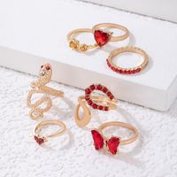 Simple Style Snake Butterfly Alloy Inlay Artificial Gemstones Rhinestones Women's Rings 1 Set main image 9