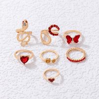 Simple Style Snake Butterfly Alloy Inlay Artificial Gemstones Rhinestones Women's Rings 1 Set main image 8