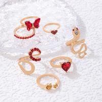 Simple Style Snake Butterfly Alloy Inlay Artificial Gemstones Rhinestones Women's Rings 1 Set main image 10